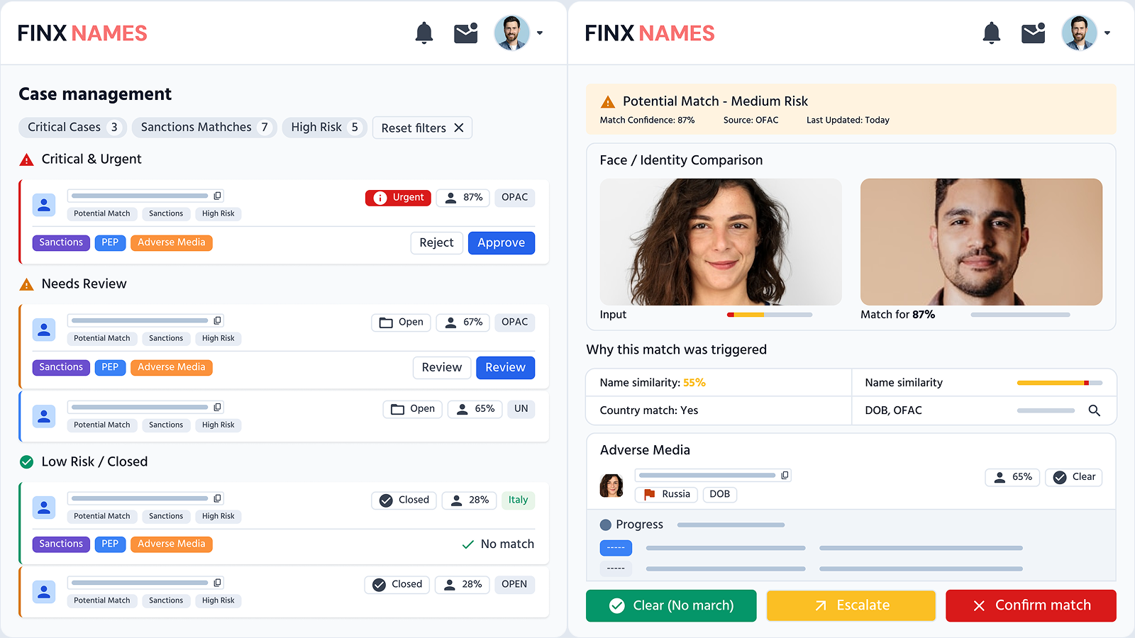 FINX Names — Sanctions screening and case management